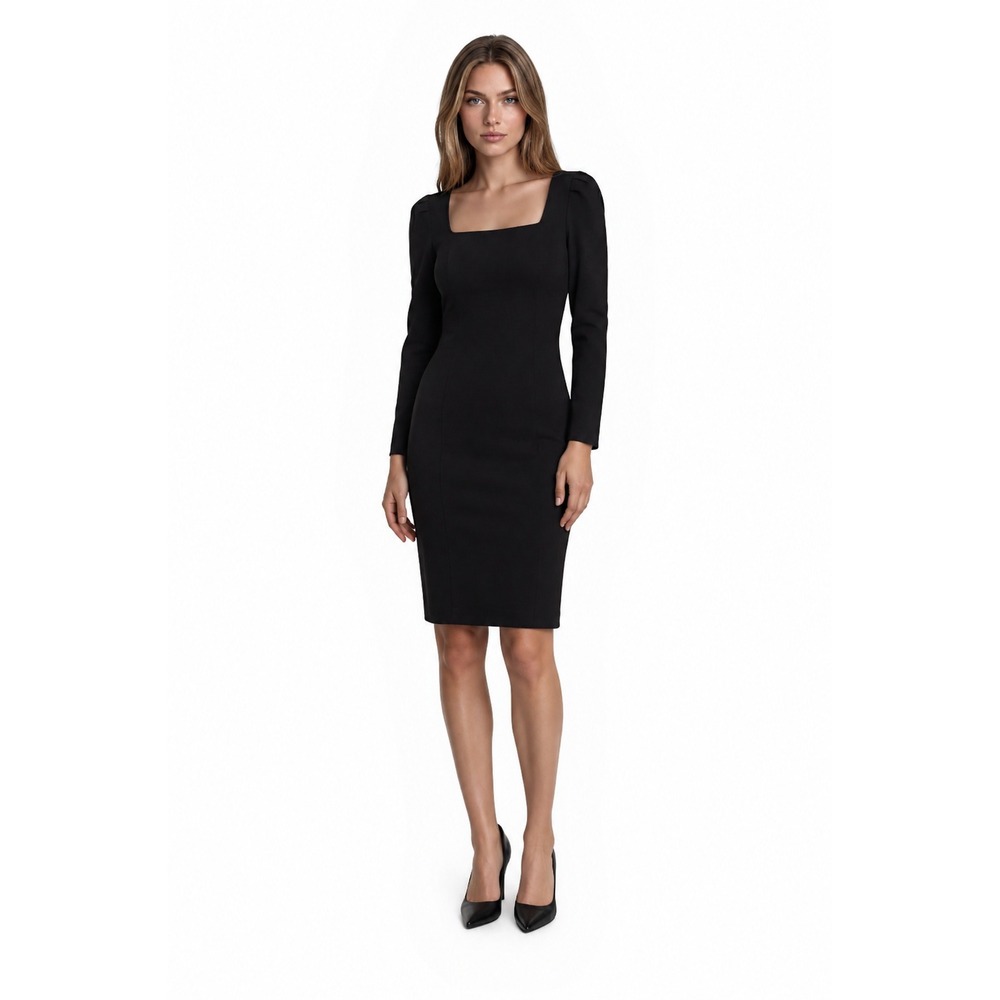 Rachel Parcell Anthropologie Dress Womens Size Medium Black Square Neck Zip Back